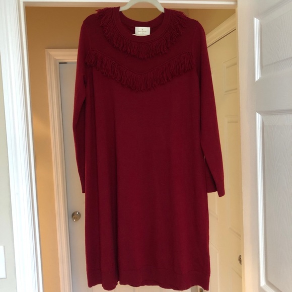 Kate Spade Deep Red Fringe Sweater Dress - Picture 3 of 6